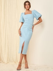 Синий - Друзьям нравятся эти Sculpt Stretch Bubble Sleeve Tailor Dress - Image 1 of 4