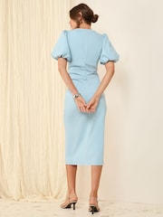 Синий - Друзьям нравятся эти Sculpt Stretch Bubble Sleeve Tailor Dress - Image 2 of 4
