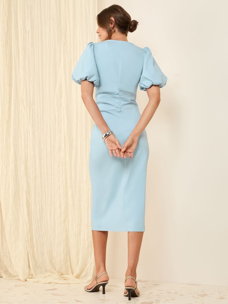 Синий - Друзьям нравятся эти Sculpt Stretch Bubble Sleeve Tailor Dress - Image 2 of 4