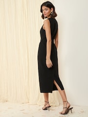 Friends Like These Black Linen Blend Midi Wrap Front Dress - Image 4 of 4