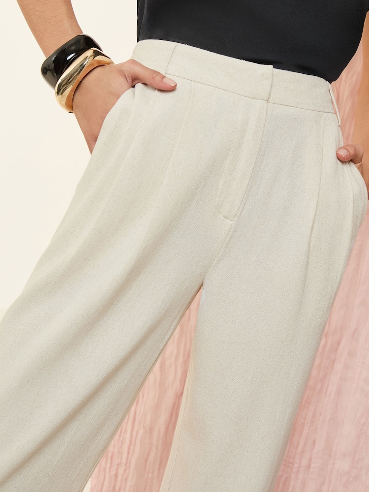 Friends Like These Neutral Wide Leg Tailored Trousers With Linen - Image 3 of 4