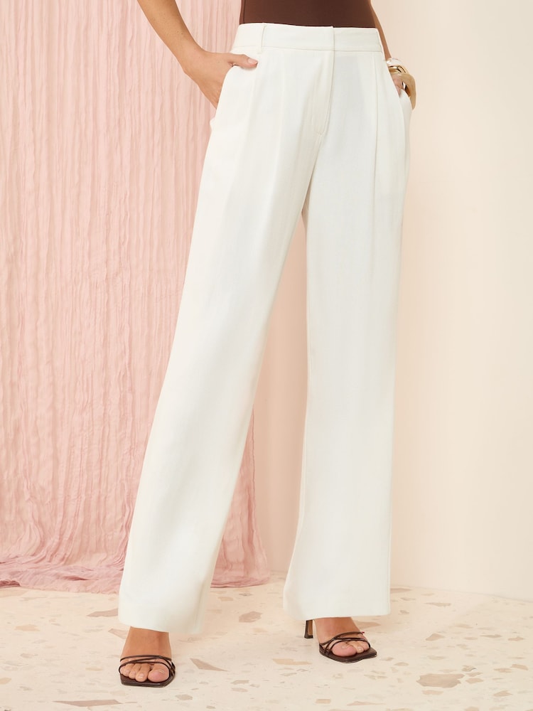 Blanc - Pantalon Friends Like These large ajusté avec lin - Image 1 of 5