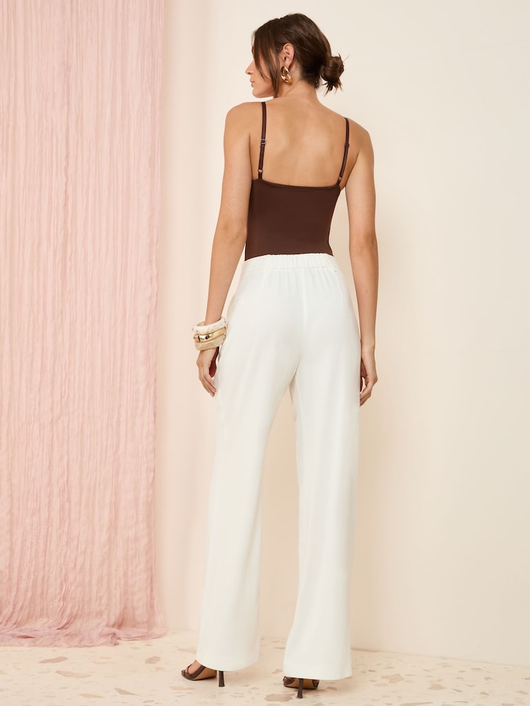Blanc - Pantalon Friends Like These large ajusté avec lin - Image 5 of 5