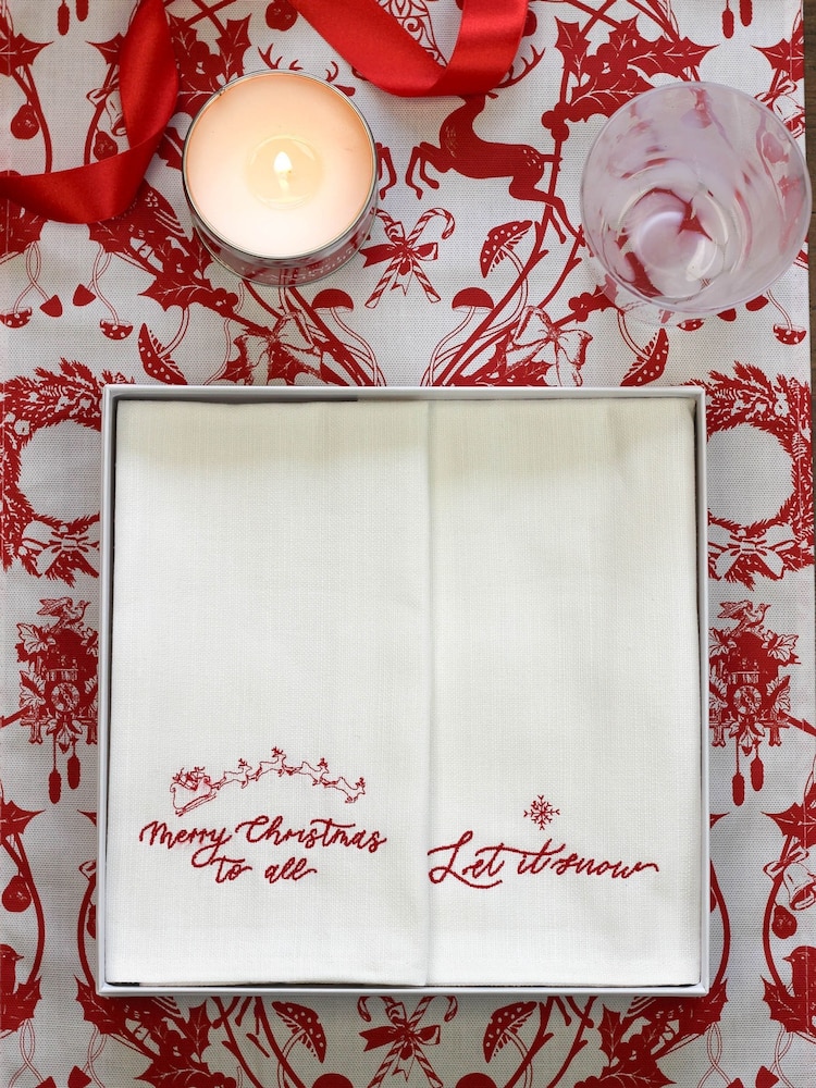 Avalon Home Set of 4 White Christmas Collection Gift Box 100% Cotton Napkins - Image 1 of 6