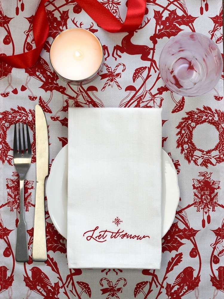 Avalon Home Set of 4 White Christmas Collection Gift Box 100% Cotton Napkins - Image 2 of 6