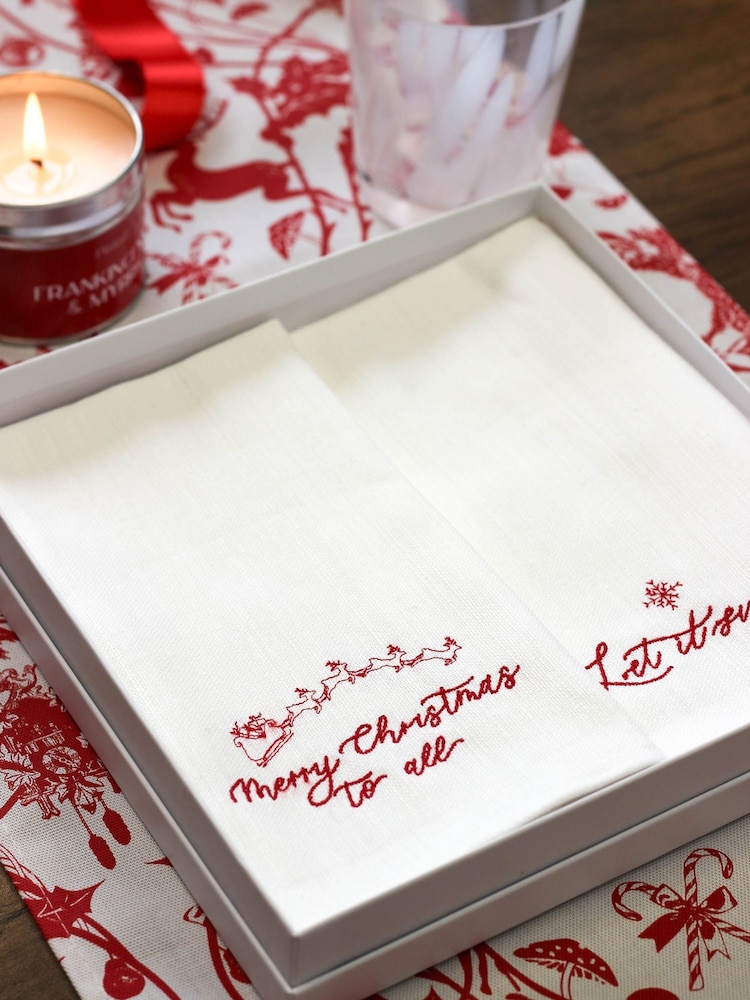 Avalon Home Set of 4 White Christmas Collection Gift Box 100% Cotton Napkins - Image 6 of 6