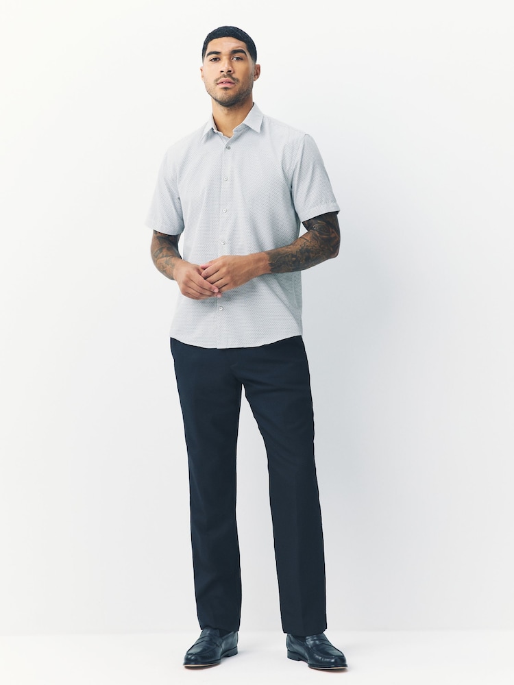 Seafoam Green Regular Fit Regular Fit Cotton Rich Trimmed Textured Short Sleeve Smart Shirt - Image 2 of 7 Seafoam Green Regular Fit Regular Fit Cotton Rich Trimmed Textured Short Sleeve Smart Shirt - Image 2 of 7