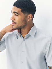 Seafoam Green Regular Fit Cotton Rich Trimmed Textured Short Sleeve Smart Shirt - Image 4 of 7