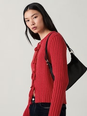 Red Bow Tie Front Knitted Cardigan - Image 3 of 8