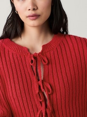 Red Bow Tie Front Knitted Cardigan - Image 5 of 8