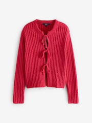 Red Bow Tie Front Knitted Cardigan - Image 6 of 8
