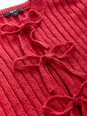 Red Bow Tie Front Knitted Cardigan - Image 8 of 8