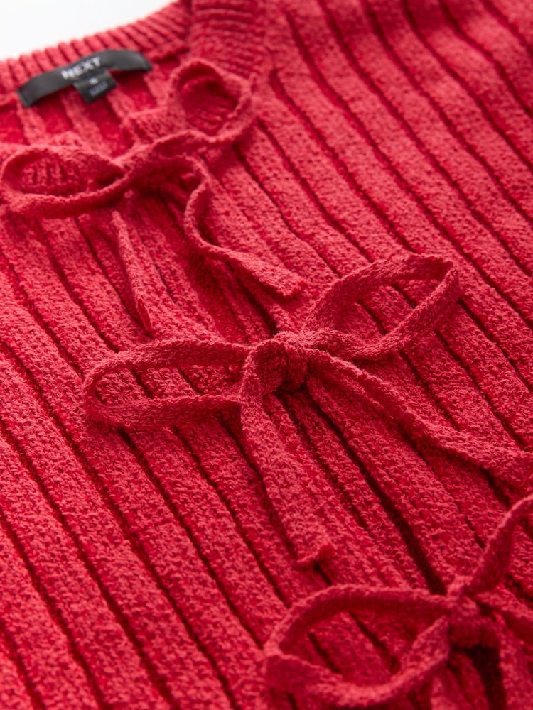 Red Bow Tie Front Knitted Cardigan - Image 8 of 8