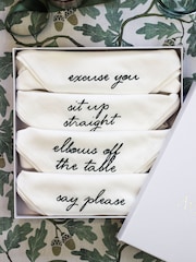 Avalon Home Set of 4 White Manners Collection 100% Cotton Napkins Gift Box - Image 1 of 5