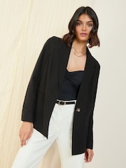 Friends Like These Black Single Breasted Linen Blend Tailored Blazer - Image 3 of 5