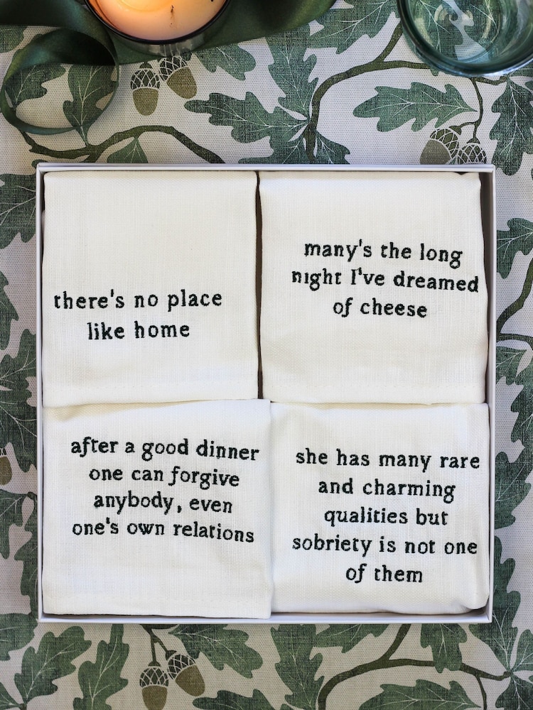 Avalon Home Set of 4 White Literary Collection Napkins 100% Cotton Gift Box - Image 1 of 5