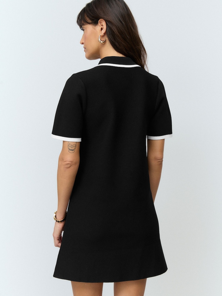 Black Knitted Collared Button Up Mini Dress - Image 2 of 5