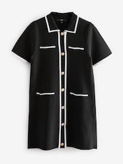 Black Knitted Collared Button Up Mini Dress - Image 3 of 5