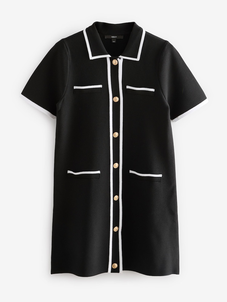 Black Knitted Collared Button Up Mini Dress - Image 3 of 5