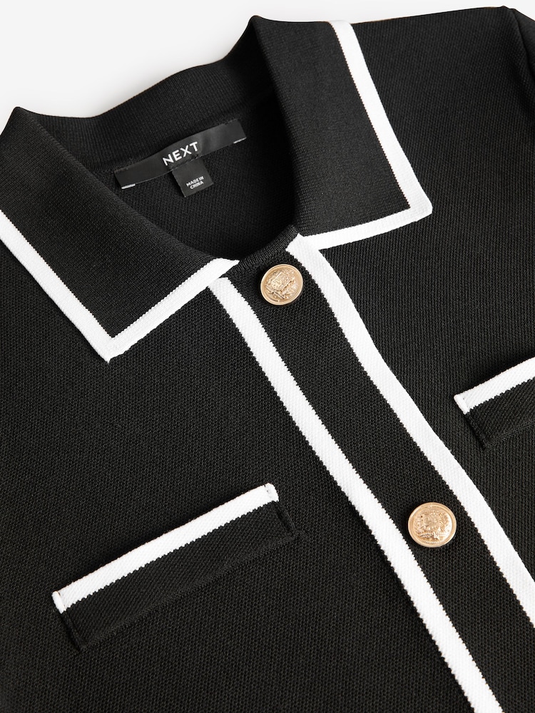 Black Knitted Collared Button Up Mini Dress - Image 5 of 5