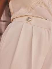 Friends Like These Ivory Millie Mackintosh Premium Wide Leg Trousers With Gold Button Tab Details - Image 5 of 5