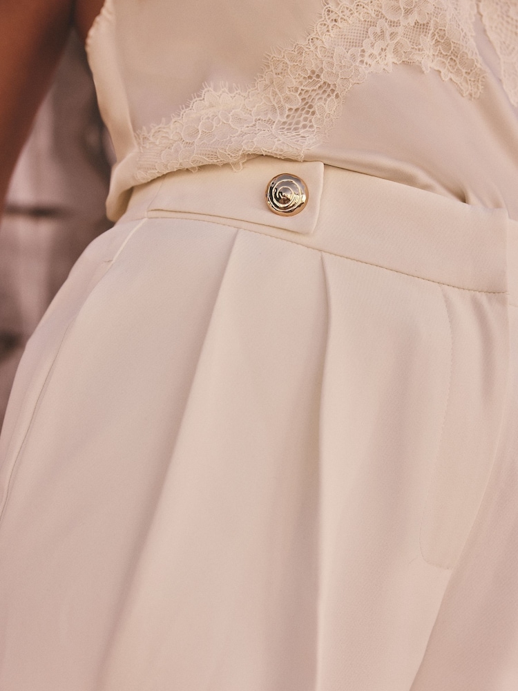Friends Like These Ivory Millie Mackintosh Premium Wide Leg Trousers With Gold Button Tab Details - Image 5 of 5