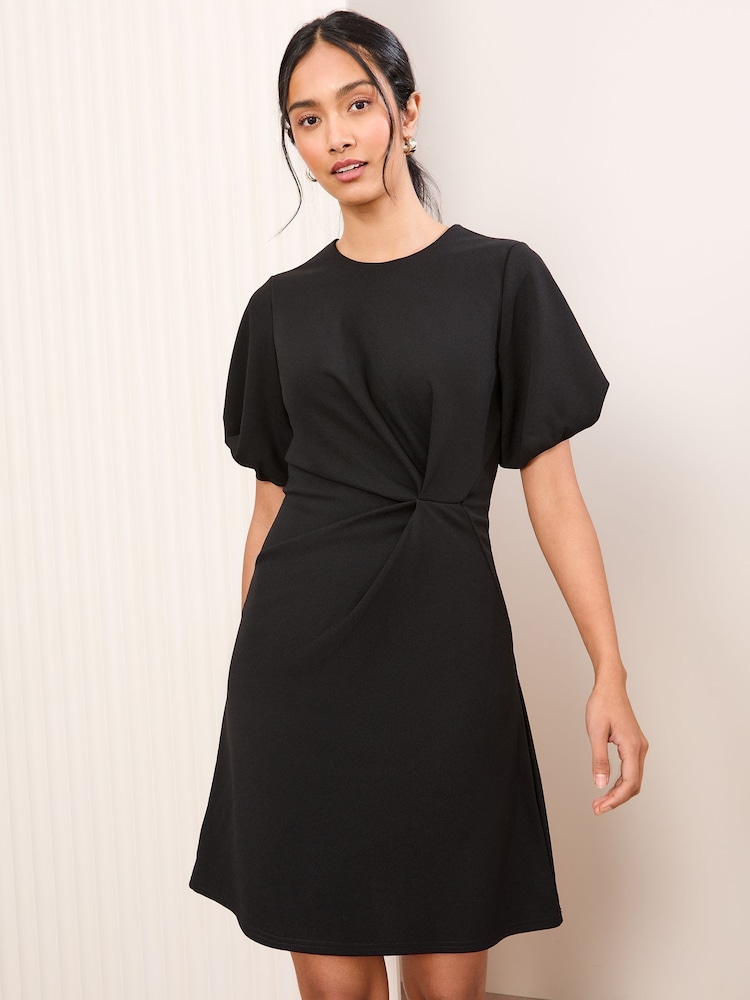 Friends Like These Black Short Sleeve Tailored Drape Mini Dress - Image 1 of 4