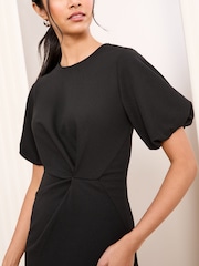 Friends Like These Black Short Sleeve Tailored Drape Mini Dress - Image 2 of 4