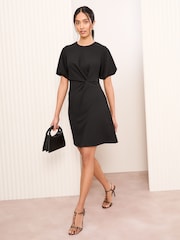 Friends Like These Black Short Sleeve Tailored Drape Mini Dress - Image 3 of 4