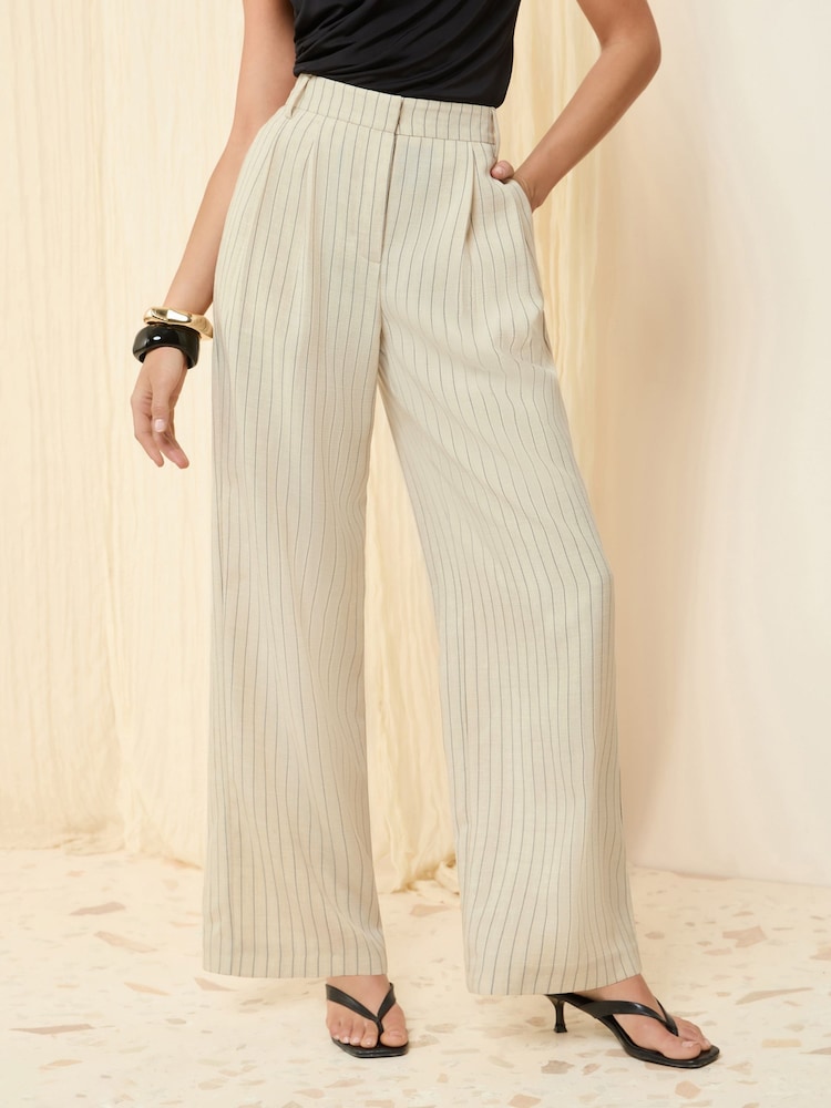 Cream/Streifen - Friends Like These Wide Leg Tailored Trousers With Linen - Bild 1 von 4