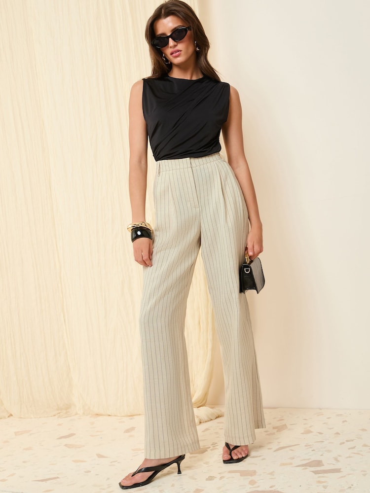 Cream/Streifen - Friends Like These Wide Leg Tailored Trousers With Linen - Bild 2 von 4