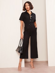 Zwart - Friends Like These op maat gesneden utility jumpsuit met korte mouwen - Image 1 of 4