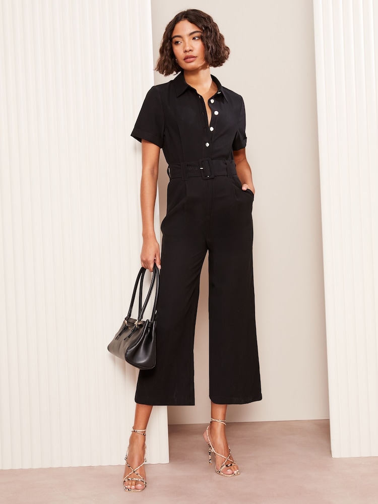 Zwart - Friends Like These op maat gesneden utility jumpsuit met korte mouwen - Image 1 of 4