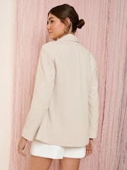 Friends Like These Neutral Single Breasted Linen Blend Tailored Blazer - Image 4 of 4