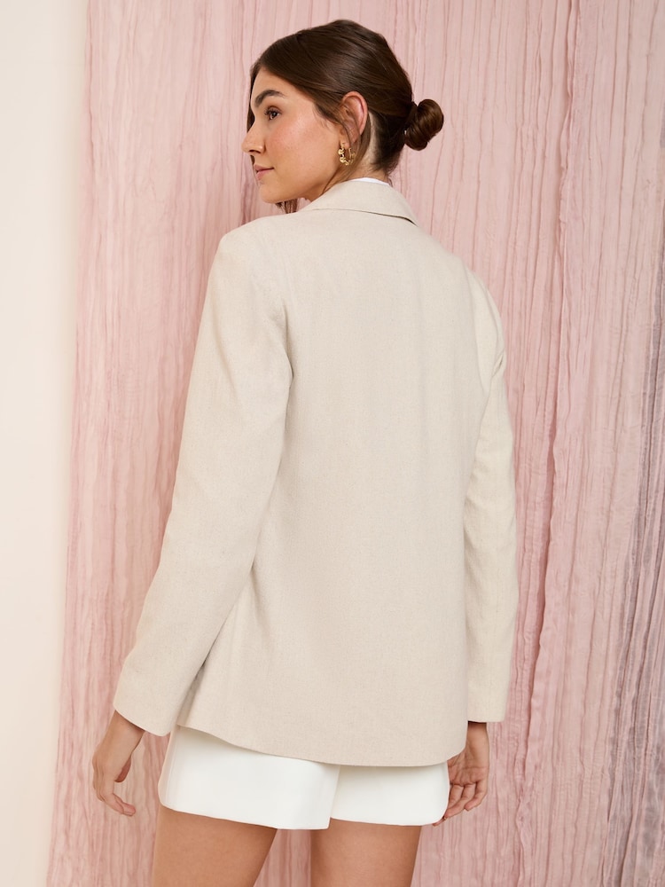 Friends Like These Neutral Single Breasted Linen Blend Tailored Blazer - Image 4 of 4
