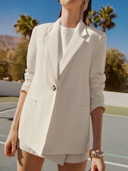 Friends Like These Ivory Single Breasted Linen Blend Tailored Blazer - Image 3 of 5