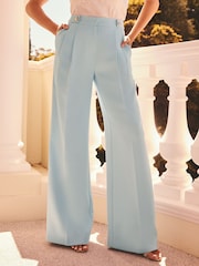 Friends Like These Blue Millie Mackintosh Premium Wide Leg Trousers With Gold Button Tab Details - Image 1 of 4