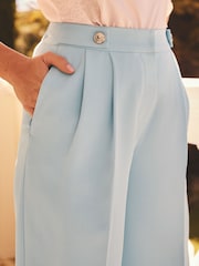 Friends Like These Blue Millie Mackintosh Premium Wide Leg Trousers With Gold Button Tab Details - Image 3 of 4