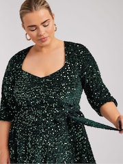 Yours Curve Green London Sequin Velvet Peplum Top - Image 4 of 5