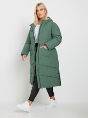 Yours Curve Green Borg Hooded Midi Padded Coat - Image 2 of 5