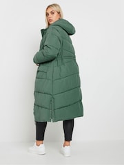 Yours Curve Green Borg Hooded Midi Padded Coat - Image 3 of 5