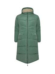 Yours Curve Green Borg Hooded Midi Padded Coat - Image 5 of 5