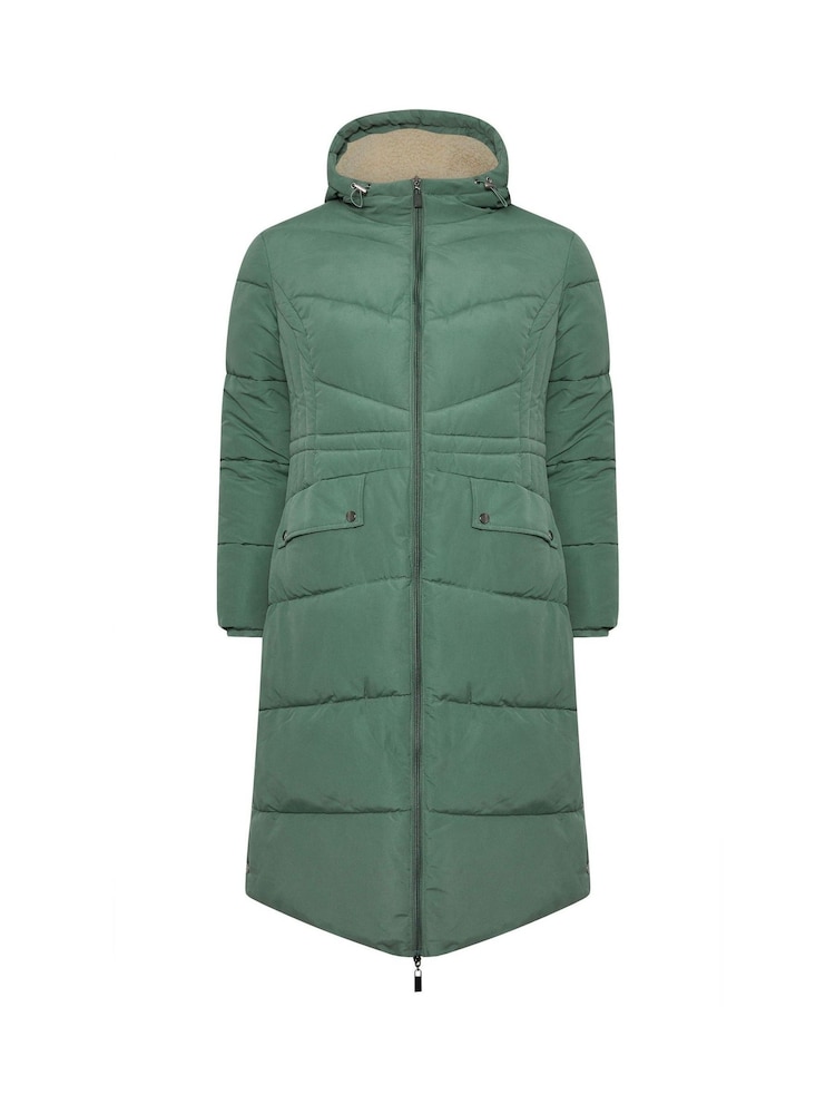 Yours Curve Green Borg Hooded Midi Padded Coat - Image 5 of 5
