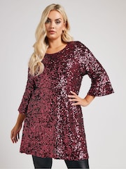 Yours Curve Red London Sequin Flute Sleeve Top - Image 1 of 5