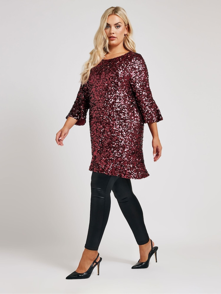 Rot - Yours Curve London Top mit ausgestellten Ärmeln und Pailletten - Bild 2 von 5 Rot - Yours Curve London Top mit ausgestellten Ärmeln und Pailletten - Bild 2 von 5