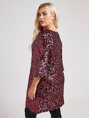 Yours Curve Red London Sequin Flute Sleeve Top - Image 3 of 5