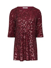 Yours Curve Red London Sequin Flute Sleeve Top - Image 5 of 5