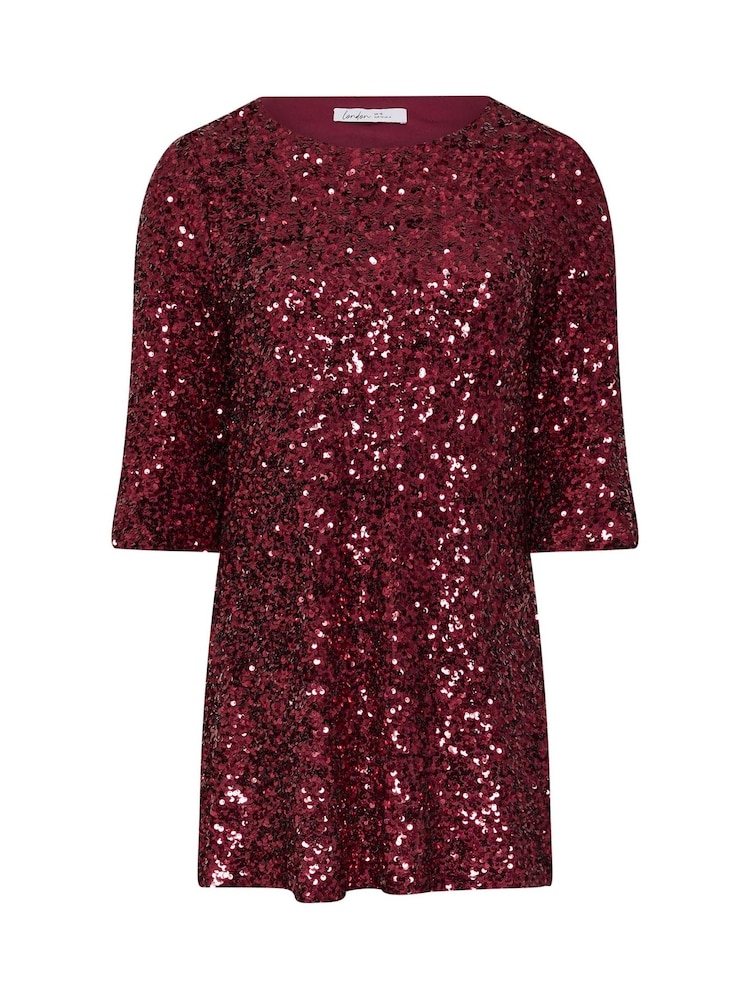 Yours Curve Red London Sequin Flute Sleeve Top - Image 5 of 5