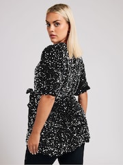 Yours Curve Silver London Sequin Velvet Peplum Top - Image 3 of 5