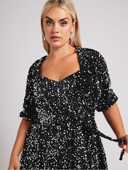 Yours Curve Silver London Sequin Velvet Peplum Top - Image 4 of 5